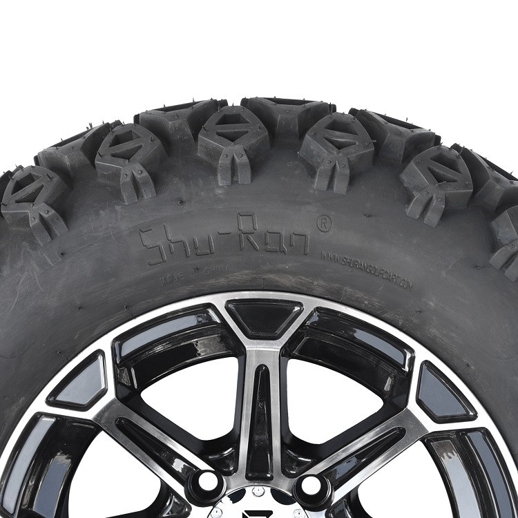 12' গল্ফ কার্ট অ্যালুমিনিয়াম রিমস & 23x10.5-12 অল টেরেন টায়ার কম্বো - মেশিনযুক্ত / চকচকে কালো